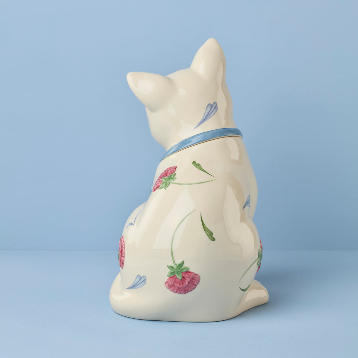 Poppies on Blue Kitten Cookie Jar