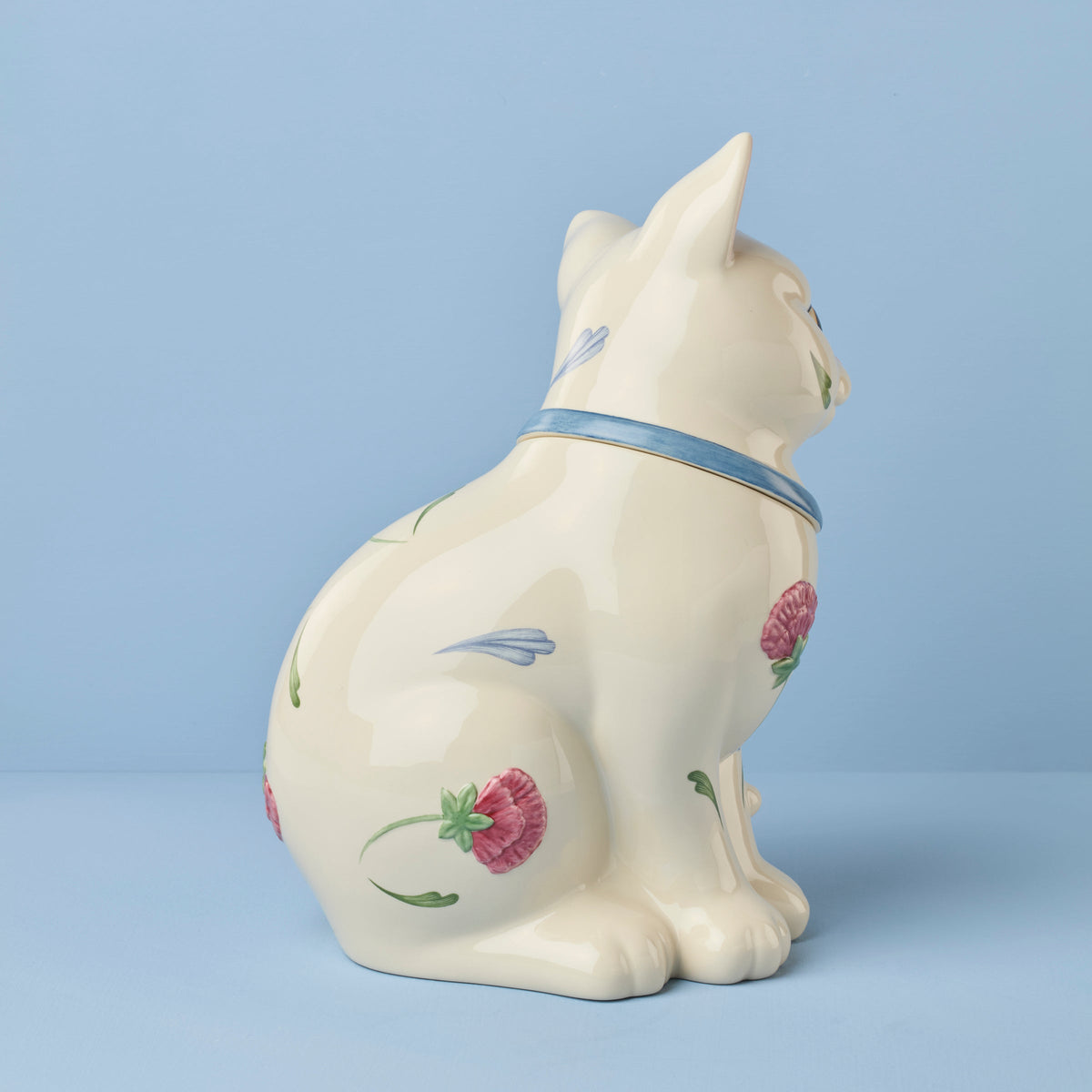 Poppies on Blue Kitten Cookie Jar